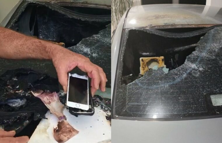 Celular de empresário pega fogo no carro e incêndio danifica veículo e notebook: ‘Fumaça por todo lado’, diz