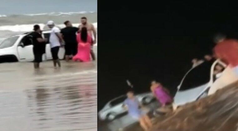Carros são ‘engolidos’ pelo mar e ficam atolados em praia no Pará