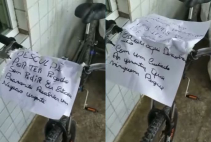 Bicicleta furtada reaparece com bilhete de pedido de desculpas, na PB