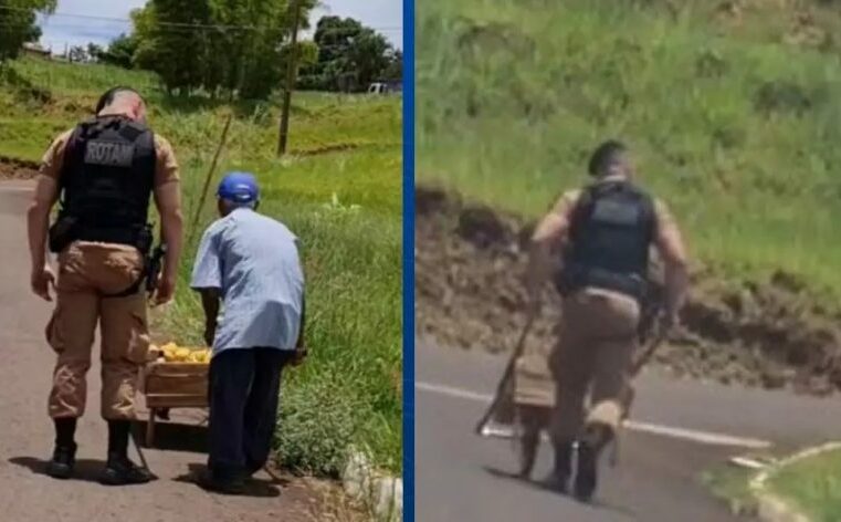 PM viraliza após ajudar idoso que vendia frutas no sol