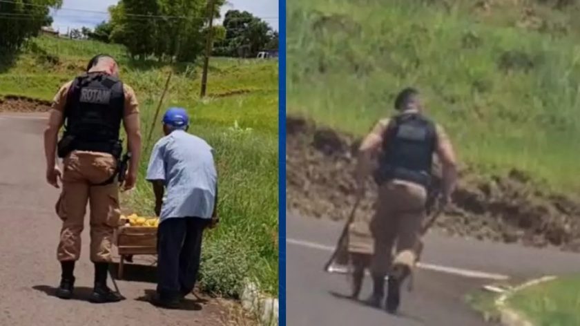 PM viraliza após ajudar idoso que vendia frutas no sol