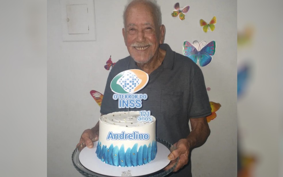 Idoso comemora 121 anos com bolo temático em Aparecida de Goiânia: ‘O terror do INSS’