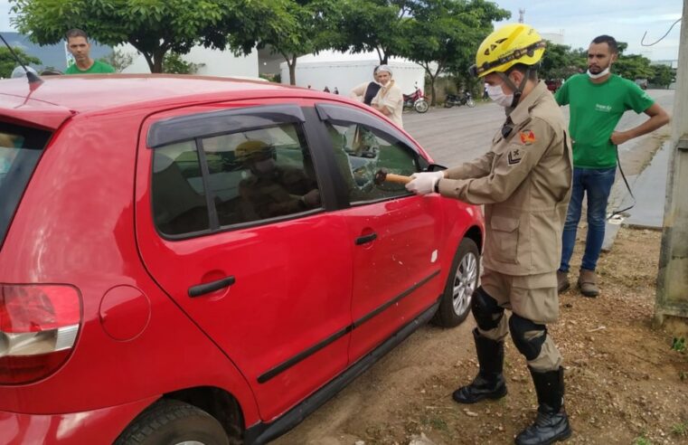 Bombeiros resgatam bebê que ficou preso em carro após mãe fechar veículo com chave dentro, em Goianésia