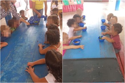 Sem talheres, crianças comem com as mãos em creche de MT