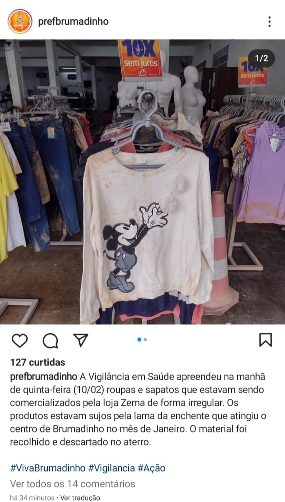 Loja da família de Zema em Brumadinho é alvo de ação da prefeitura por vender roupas sujas de lama