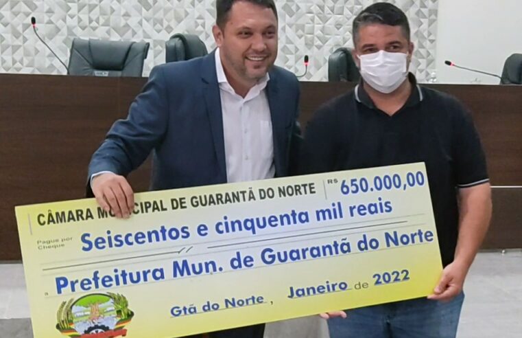 Câmara de Guarantã do Norte devolve para prefeitura R$ 650 mil do duodécimo