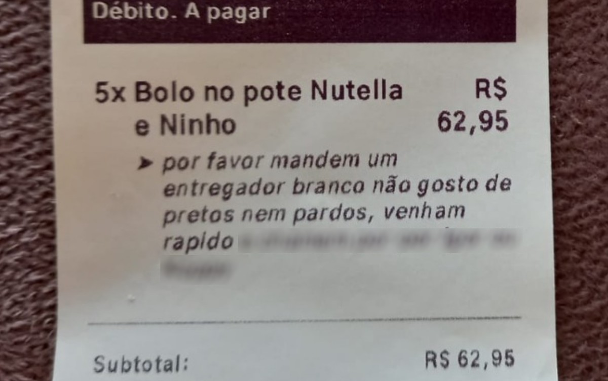 “Mandem entregador branco. Não gosto de pretos”, pede cliente em app