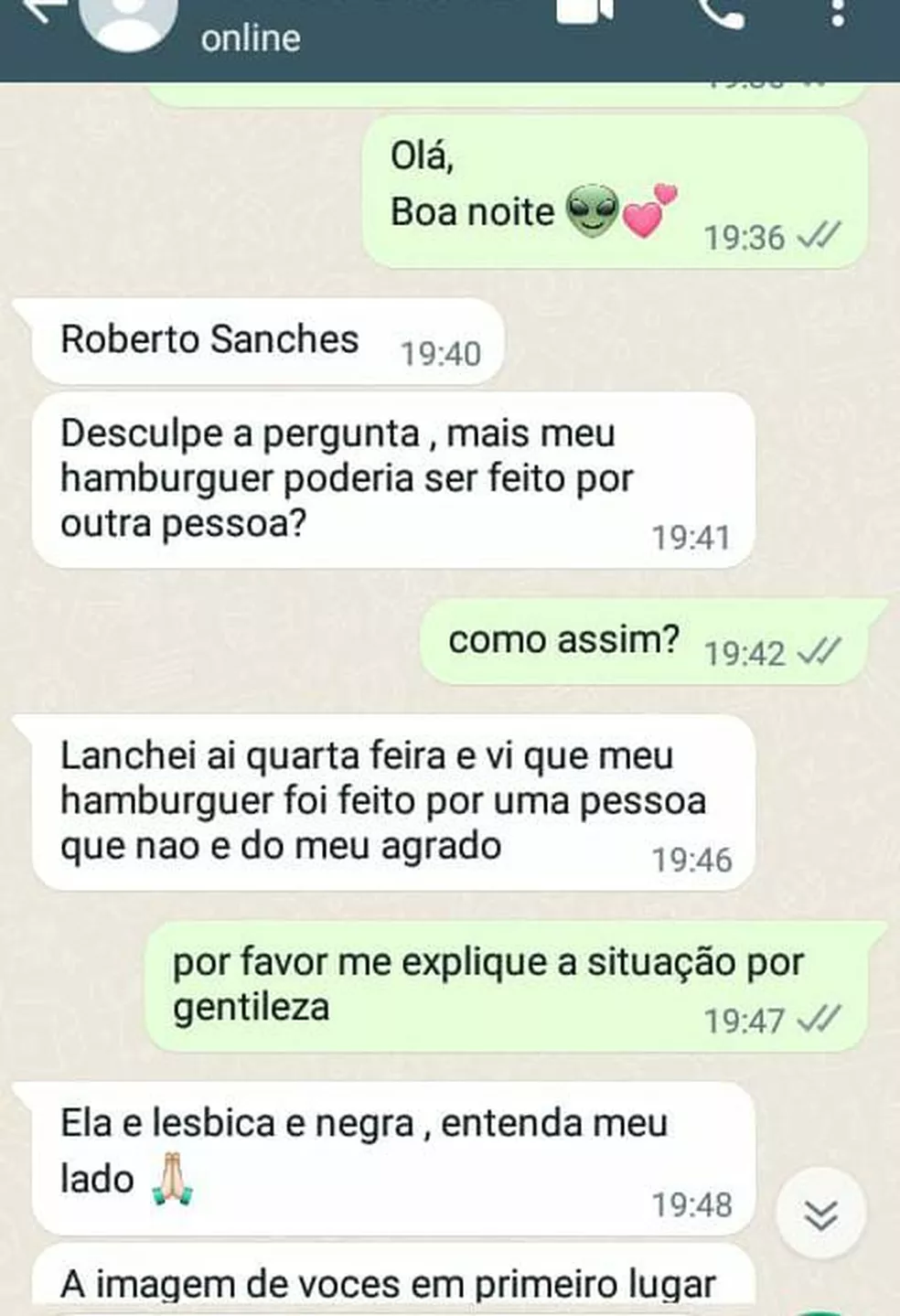Funcionária denuncia racismo e lesbofobia em mensagens de cliente no Piauí: ‘hambúrguer poderia ser feito por outra pessoa?’