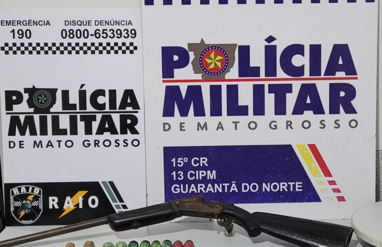Homem é preso com arma, munições e droga em Guarantã do Norte