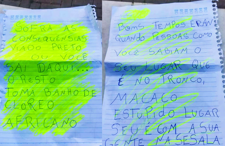 ‘Seu lugar é no tronco, macaco’: funcionário recebe bilhetes racistas em condomínio