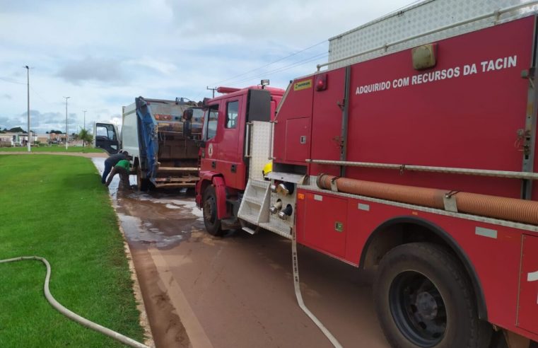 Corpo de Bombeiro é acionado para conter fogo em caminhão em Guarantã do Norte