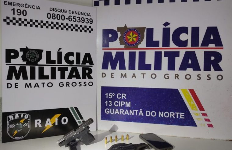 Jovem é preso por porte ilegal de arma de fogo e conduzir veículo sob influência do álcool em Guarantã do Norte