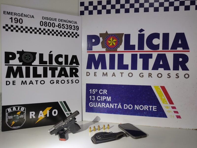 Jovem é preso por porte ilegal de arma de fogo e conduzir veículo sob influência do álcool em Guarantã do Norte