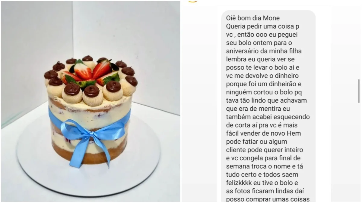 Cliente tenta devolver bolo para confeiteira e motivo surpreende: ‘Tão lindo que acharam que era de mentira’