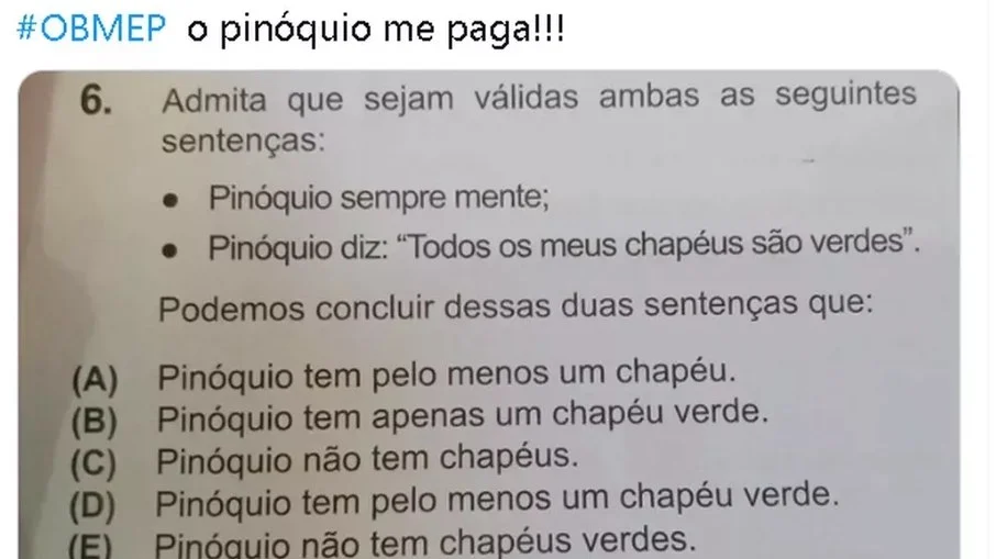 Questão da OBMEP sobre Pinóquio viraliza: afinal, o personagem mentiu?