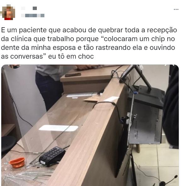 Casal quebra recepção de clínica em BH por achar que dentista ‘implantou chip’ na boca da paciente