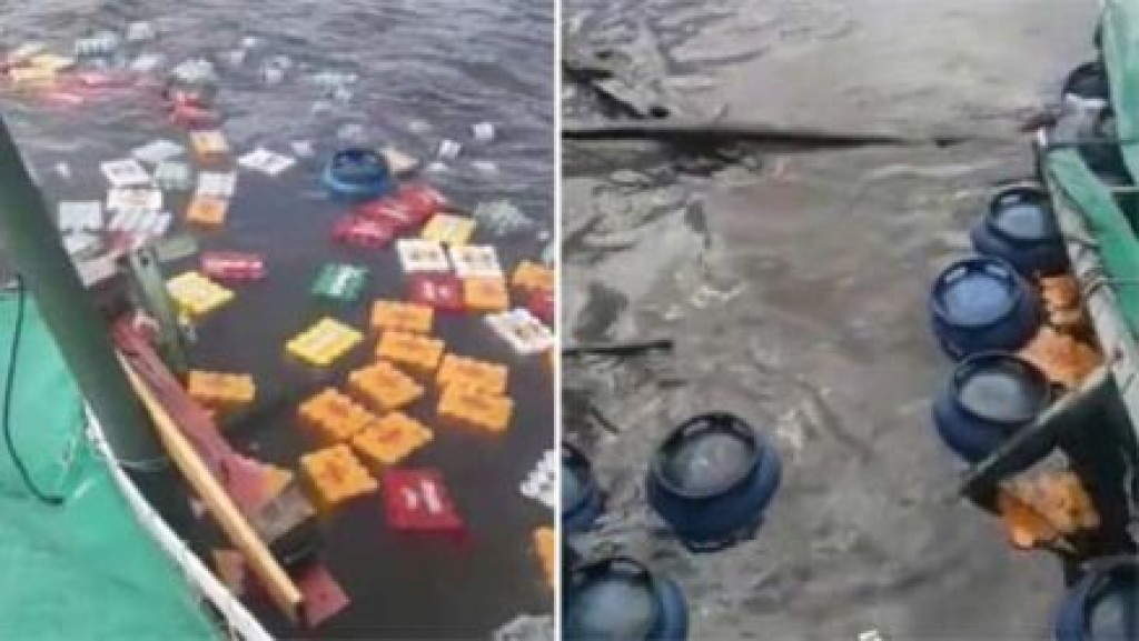 Barco vira na região da ilha de Boipeba, na BA, e carga com cerveja e botijões cai no mar