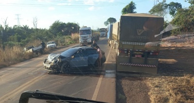 Condutor de carro fica ferido em acidente na BR-163 entre Sinop e Itaúba