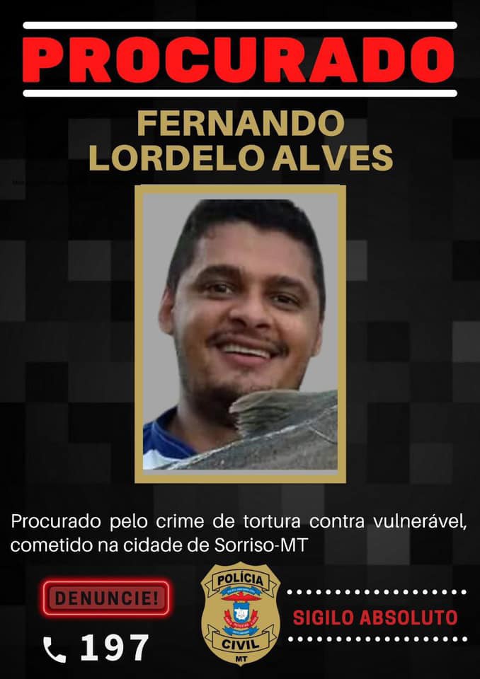 Sorriso: Há 1 ano, Fernando acusado de quebrar costelas e torturar enteada cega com alicate está foragido