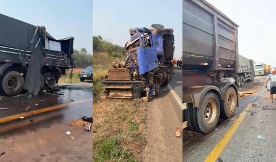 MT: quatro veículos de carga se envolvem em acidente na BR-163 em Diamantino