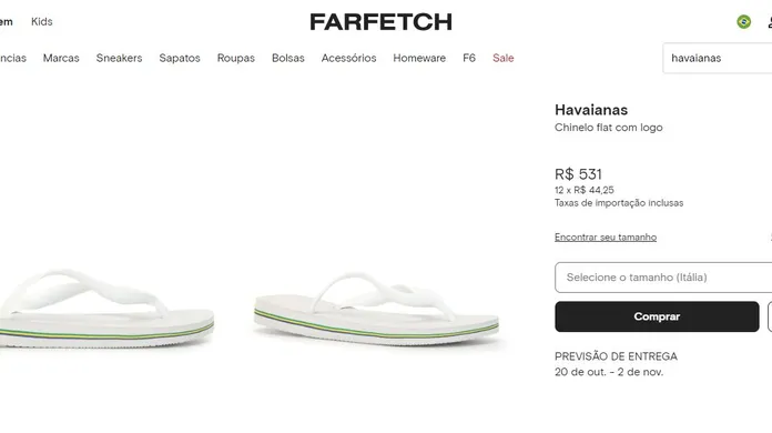 Site de moda de luxo gera polêmica por cobrar R$ 531 em chinelo Havaianas