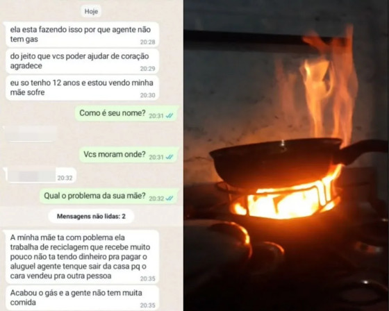 Menino de 12 anos comove ao pedir ajuda após ficar sem gás e com pouca comida