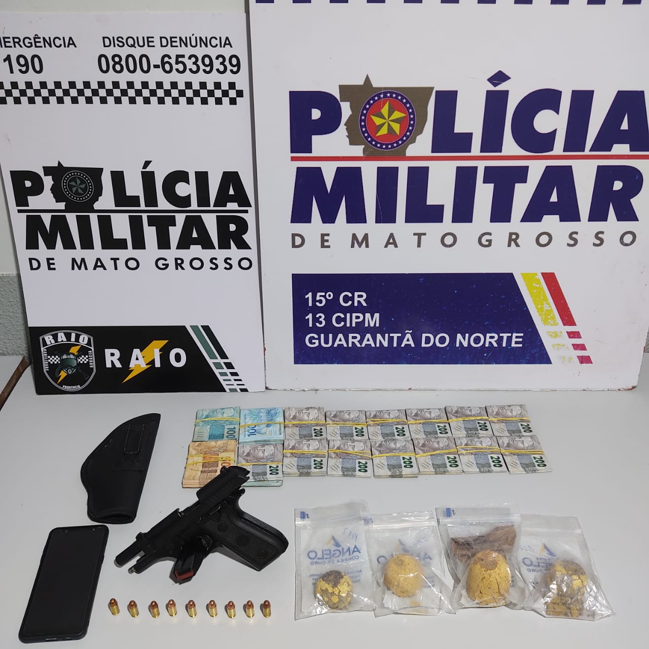 Equipe RAIO de Guarantã do Norte prende homem armado com 1KG de ouro e mais de R$31 mil reais em bolsa