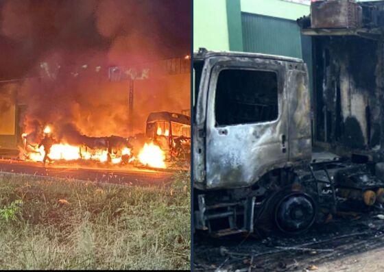 Incêndio destrói caminhões em pátio de empresa em MT