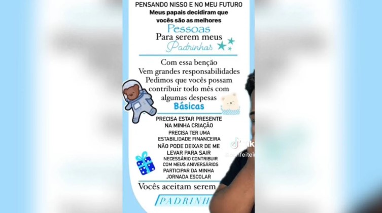 Convite inusitado para padrinhos de bebê tem lista de exigências e viraliza nas redes