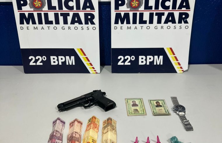 Policia Militar Prende 2 por tráfico de drogas e uso de simulacro de arma de fogo em Peixoto de Azevedo.