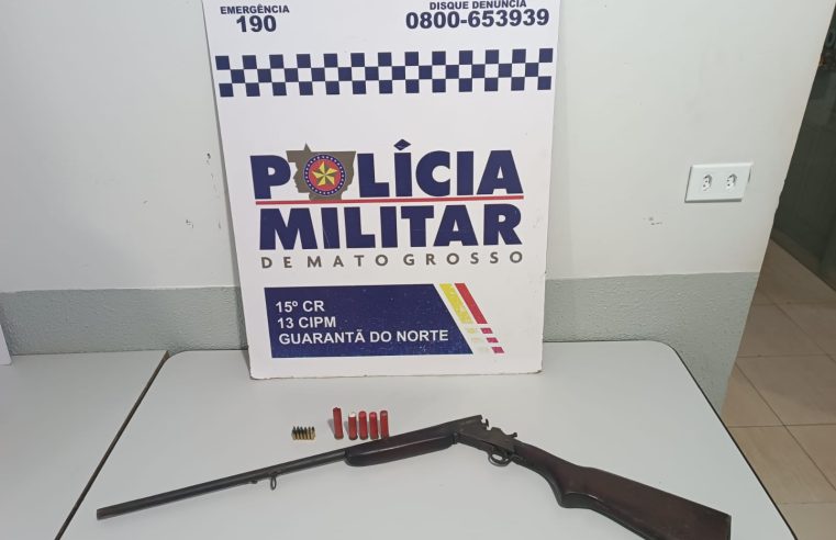 Homem de 48 anos é preso por Ameaça, Lesão corporal e Posse irregular de arma de fogo na Linha 38 em Guarantã do Norte.