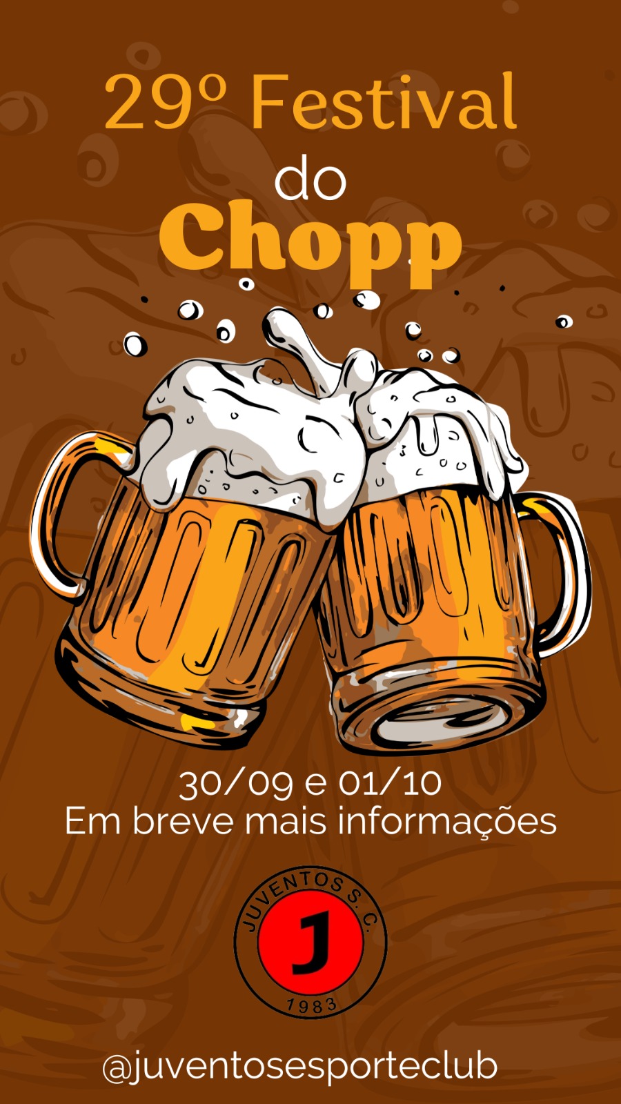 29° edição do festival do Chopp do Juventos Esporte Clube será nos dias 30 de setembro e 01 de outubro.