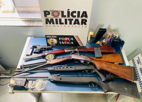 Força Tática apreende arsenal de armas e prende homem por furto e receptação