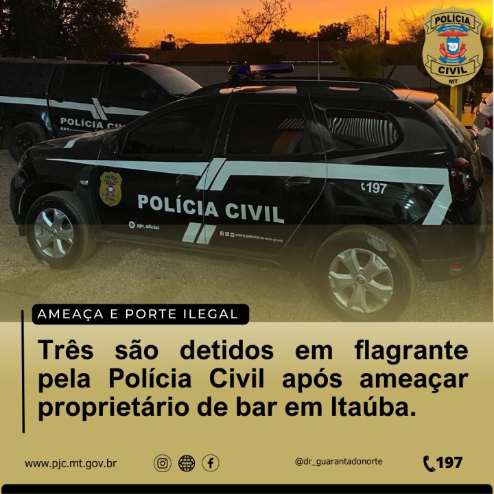 Três são detidos em flagrante pela Polícia Civil após ameaçar proprietário de bar em Itaúba.