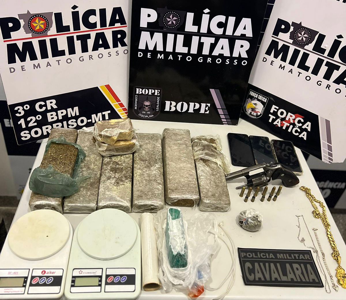 PM intercepta membros de facções criminosas e apreende revólver e tabletes de maconha